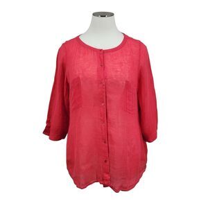 Eileen Fisher Linen Women's Plus Size Coral Button Up Top Tunic